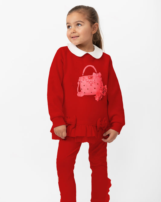 Caramelo Kids Girls Red Handbag Motif Tracksuit