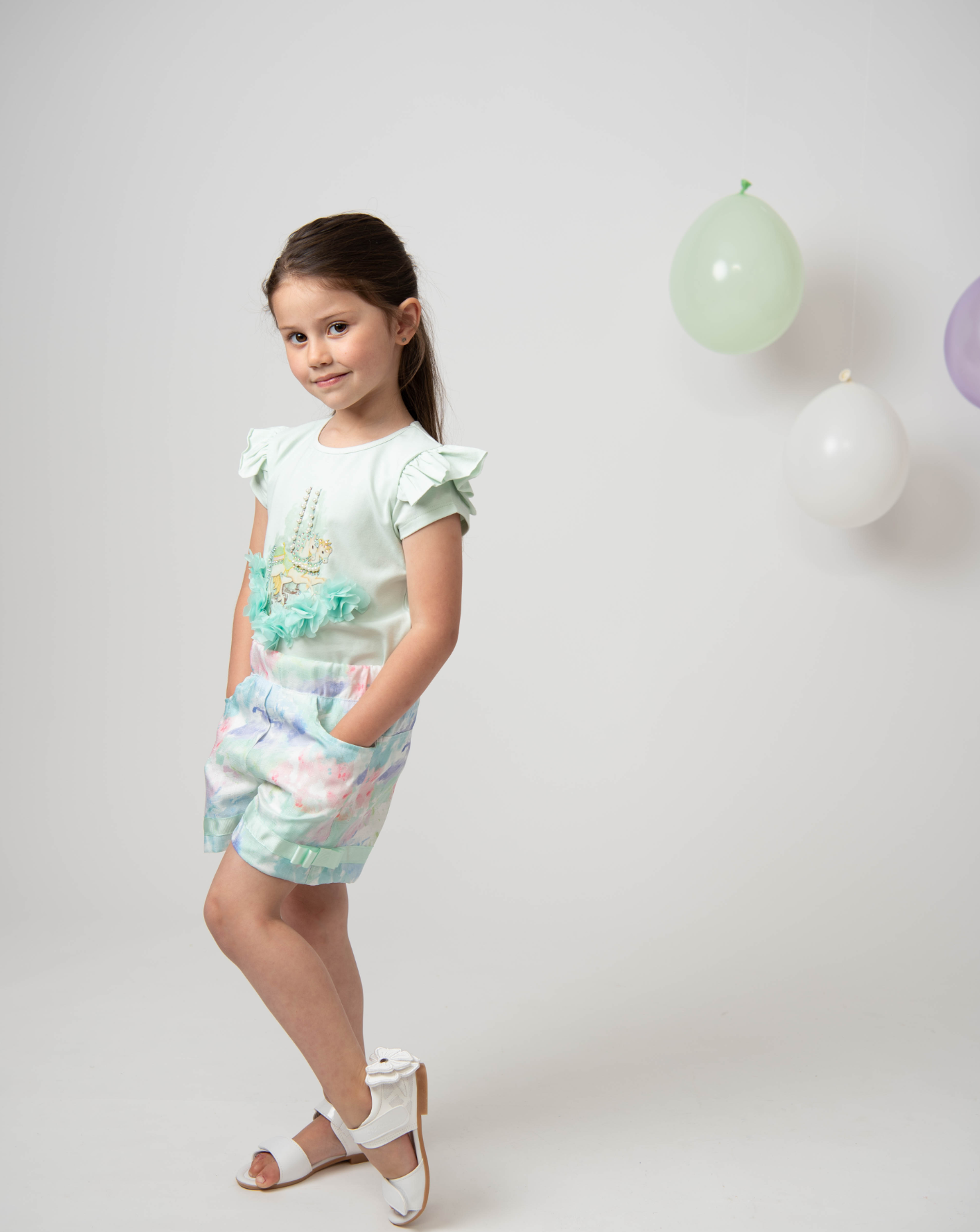 Caramelo Kids Girls Mint Carousel Motif Shorts Set – Little Darlings Closet