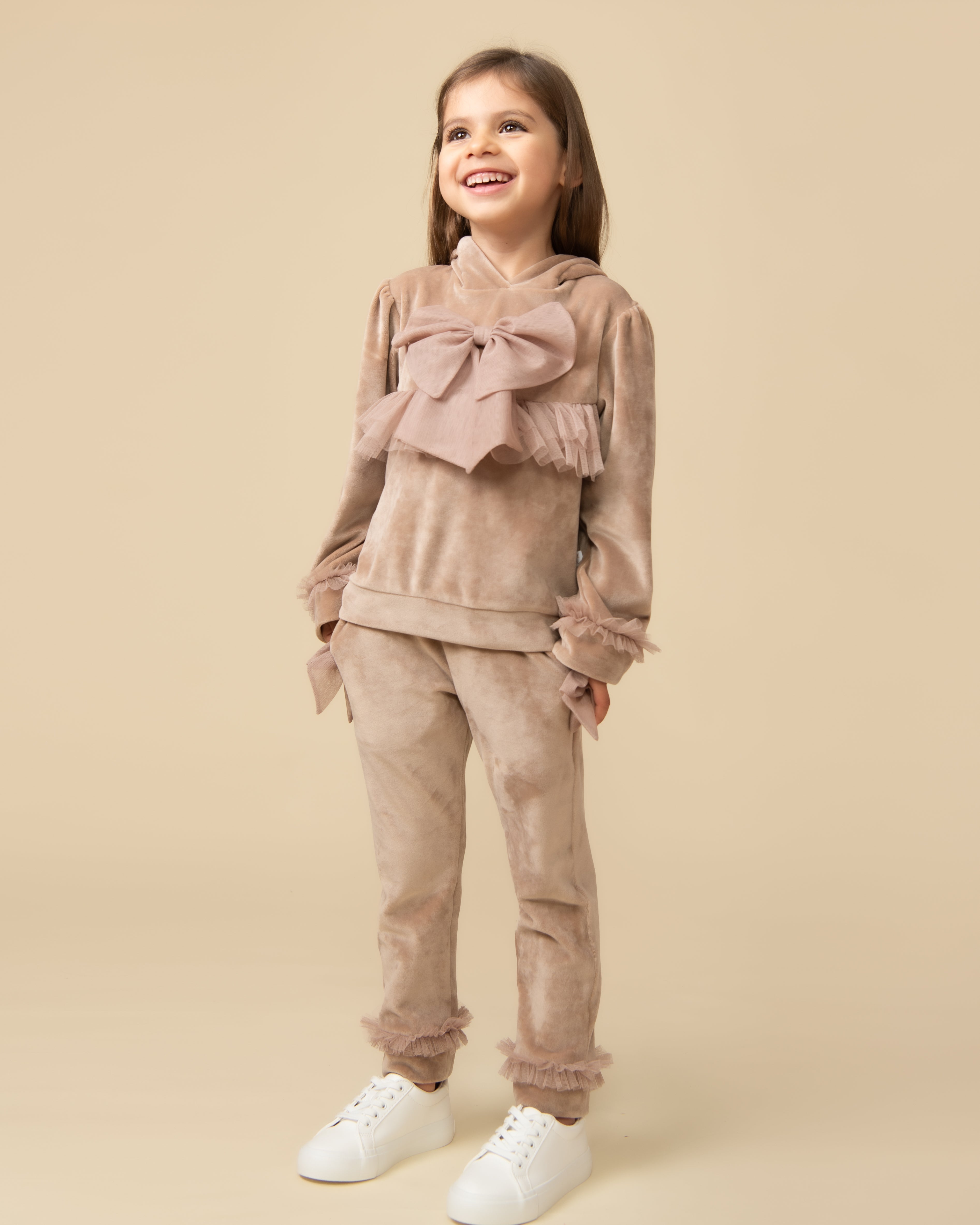 Caramelo Kids Girls Beige Velour Tracksuit 0314199 Little Darlings Closet