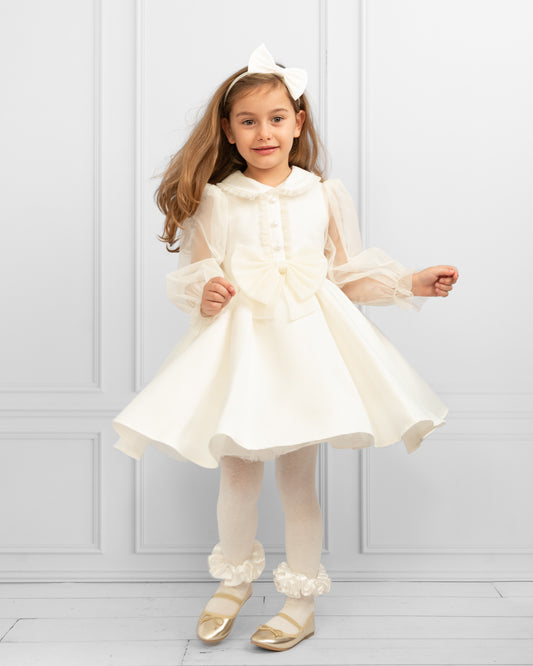 Caramelo Kids Girls Ivory Satin Dress Set