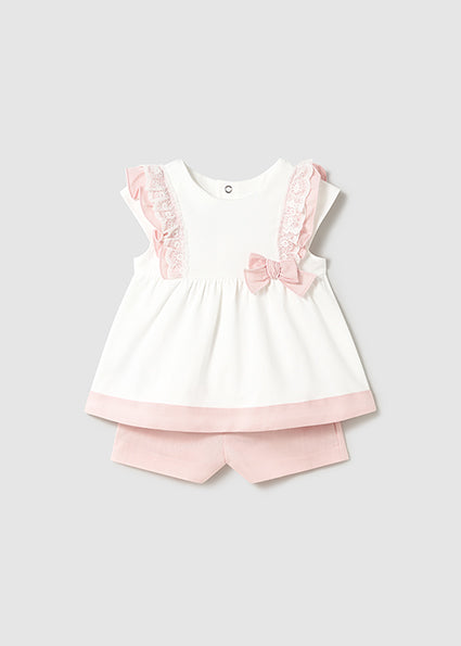 Mayoral Girls Pink & Ivory Cotton & Linen Shorts Set