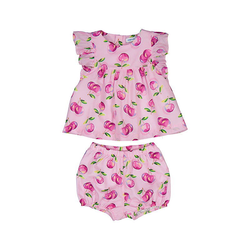 Mayoral Girls Pink Cherry Print Cotton Shorts Set