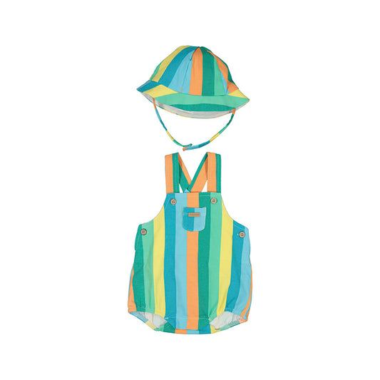 Mayoral Baby Unisex Stripe Cotton Dungaree & Hat Set