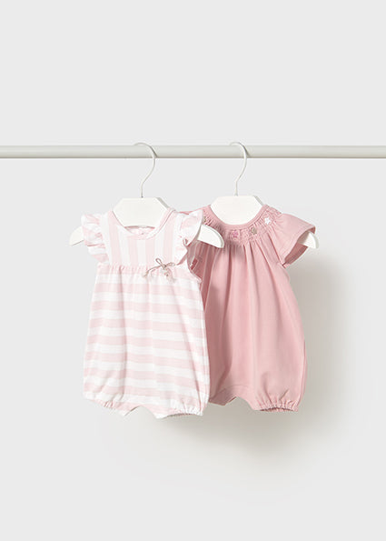 Mayoral Baby Girl Pink Stripe Pack of 2 Cotton Rompers