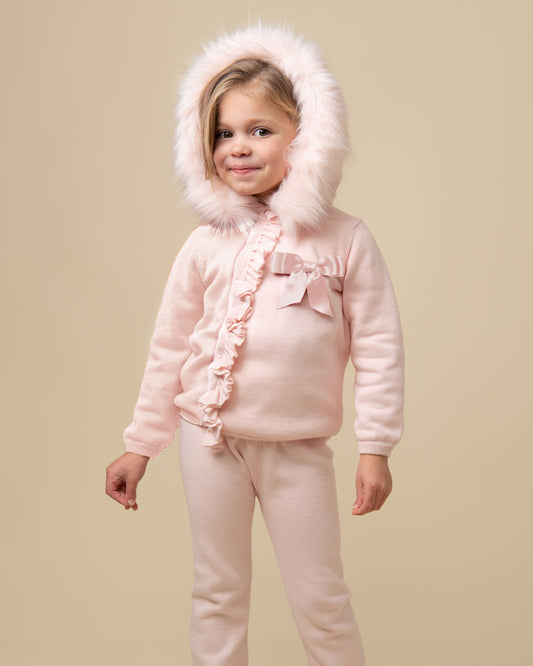 Caramelo Kids Girls Pink Knit Tracksuit Set