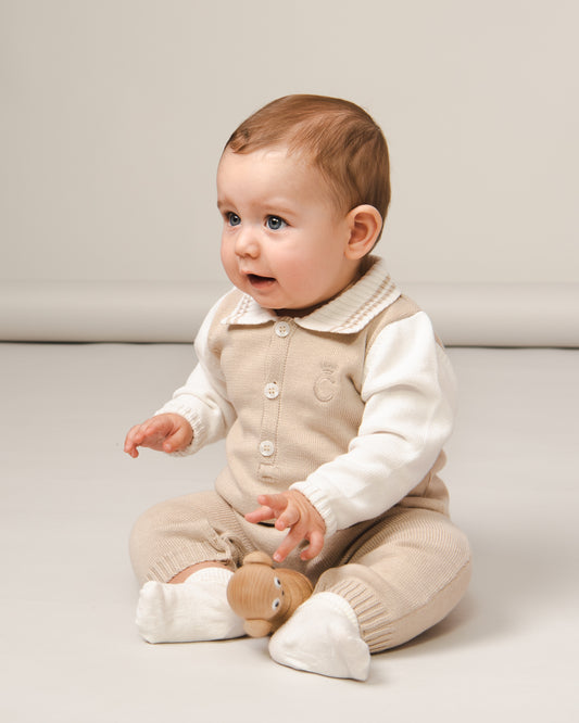 Caramelo Kids Baby Boy Beige Knited Romper