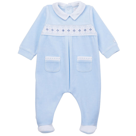 Emile et Rose Hector Blue Velour Baby Boy Babygrow