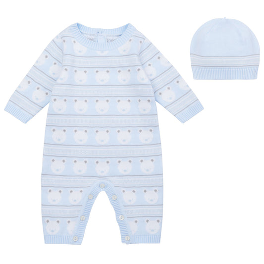 Emile et Rose Harry Blue Knitted Baby Romper & Hat Set