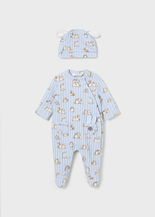 Mayoral Baby Boy Blue Bunny Print Babygrow & Hat Set