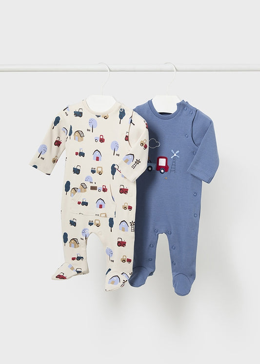 Mayoral Baby Boy Blue & Ivory Babygrow (2 Pack)