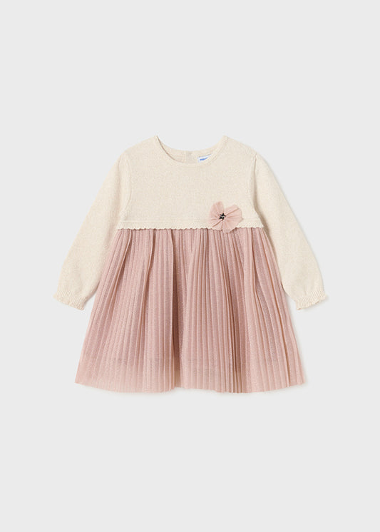 Mayoral Girls Pink & Ivory Pleated Skirt Dress