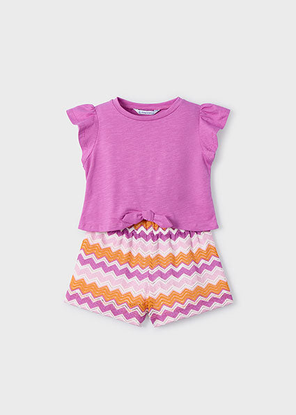 Mayoral Girls Pink Zig Zag Shorts Set