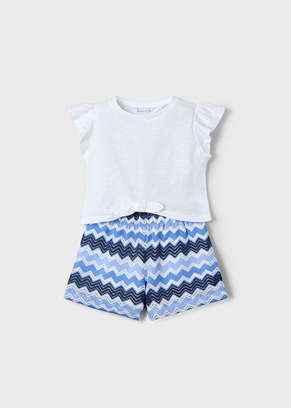 Mayoral Girls Blye & White Zig Zag Shorts Set