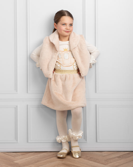 Caramelo Kids Girls Beige 3 Piece Faux Fur Skirt Set