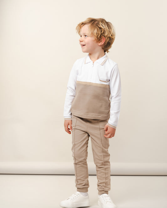 Caramelo Kids Boys Beige Knit Polo Tracksuit