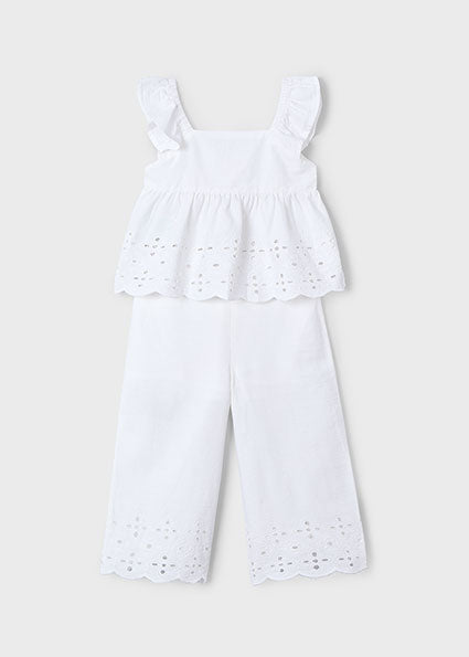 Mayoral Girls White Cotton Trouser Set