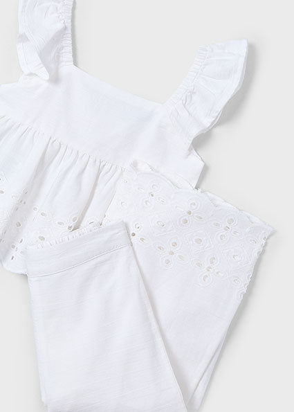 Mayoral Girls White Cotton Trouser Set