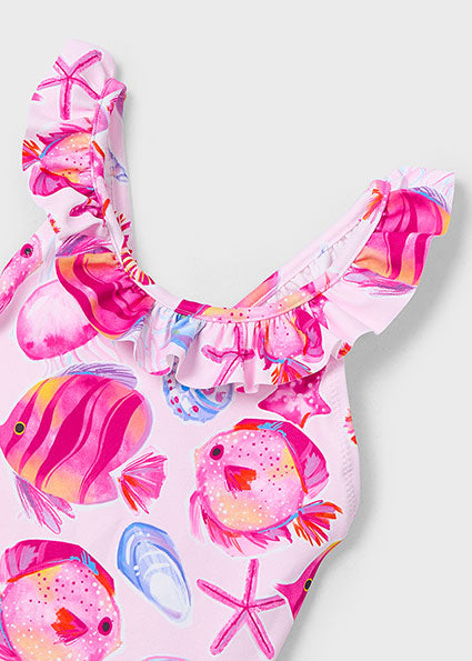 Mayoral Girls Light Pink Fish Print Swimsuit