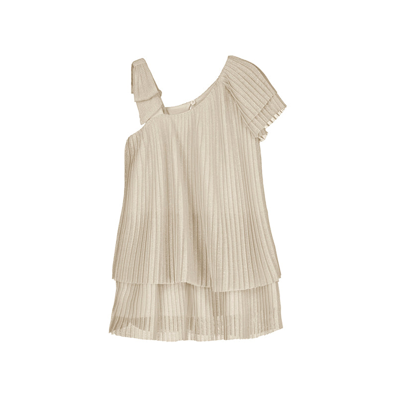 Mayoral Girls Champagne Pleated Lurex Dress