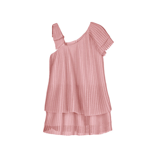 Mayoral Girls Pink Pleated Lurex Dress