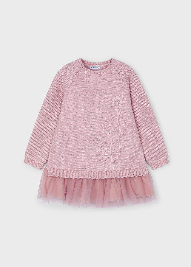 Mayoral Girls Pink Knit & Tulle Dress