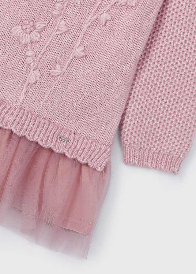 Mayoral Girls Pink Knit & Tulle Dress