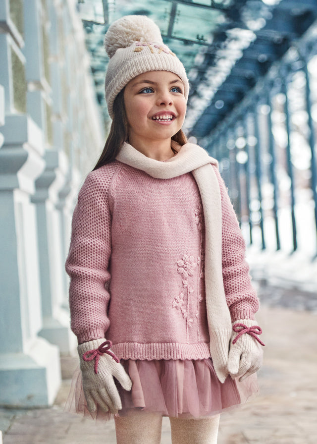 Mayoral Girls Pink Knit & Tulle Dress