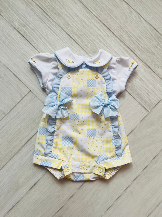 Pretty Originals Baby Girl Yellow & Blue Romper Set