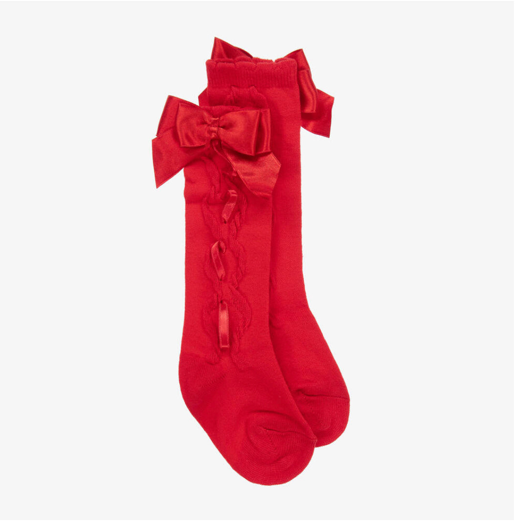 Caramelo Kids Red Knee High Bow socks Little Darlings Closet