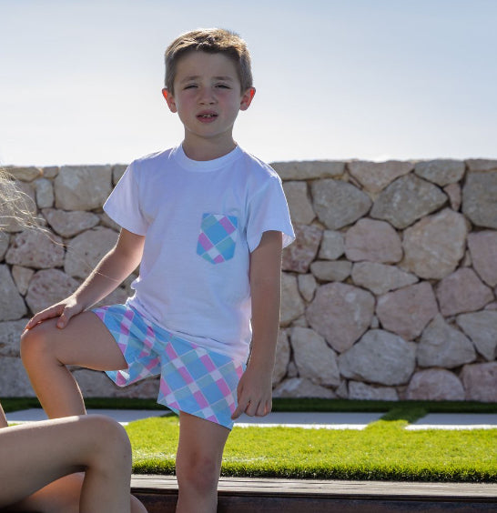 Rochy Boys Blue Checked Swimshorts & T Shirt