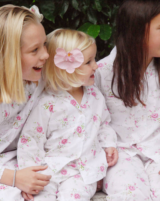 Powell Craft Girls Pink & Ivory Floral Print Pyjamas