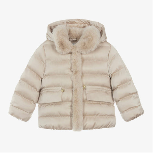 Abel & Lula Girls Beige Hooded Coat