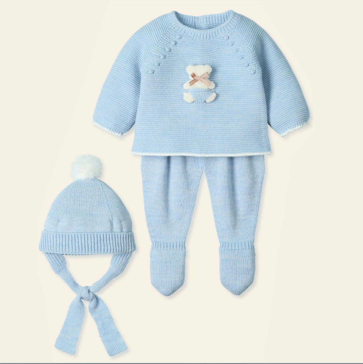 Mac Ilusion Blue Teddy 3 Piece Knit Baby Outfit