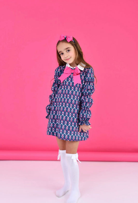 Rochy Girls Navy & Pink Print Dress