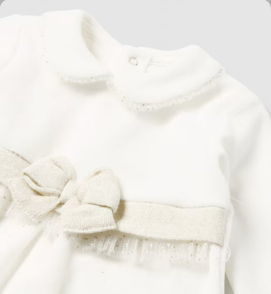 Mayoral Baby Girl Ivory & Gold Velour Babygrow & Hat