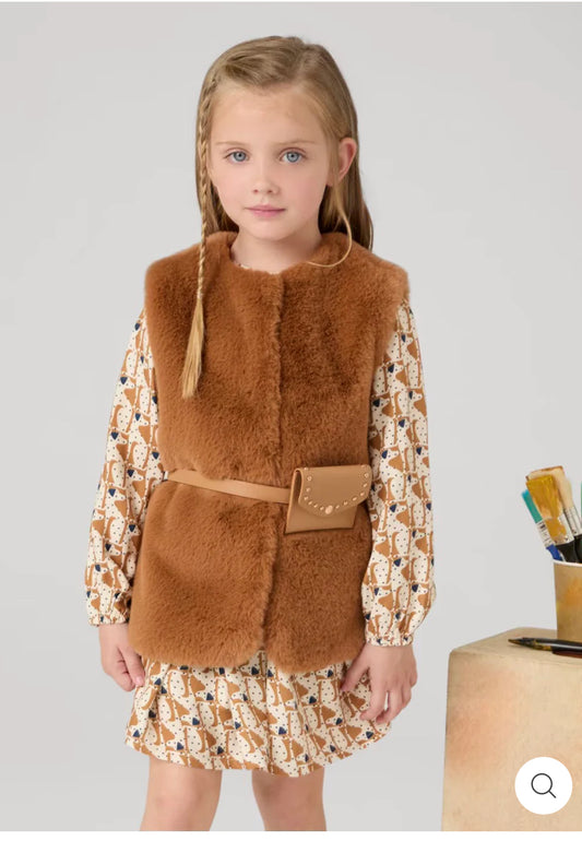 Mayoral Girls Camel Faux Fur Gilet