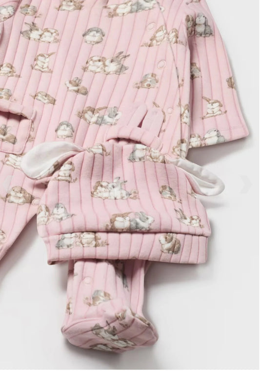 Mayoral Baby Girl Pink Bunny Babygrow & Hat Set