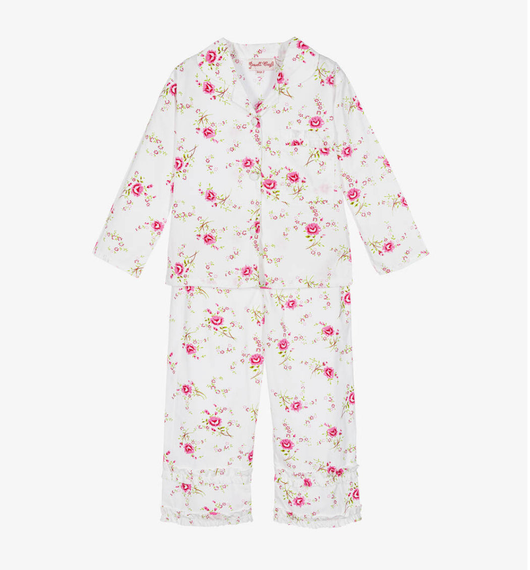 Powell Craft Girls Pink & Ivory Floral Print Pyjamas