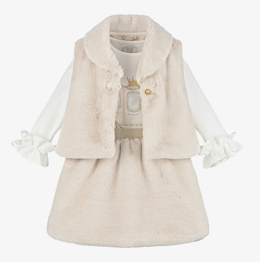 Caramelo Kids Girls Beige 3 Piece Faux Fur Skirt Set