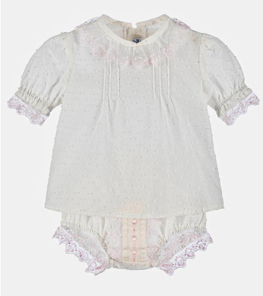 Miranda Baby Girl Pink & Ivory Cotton Shorts Set