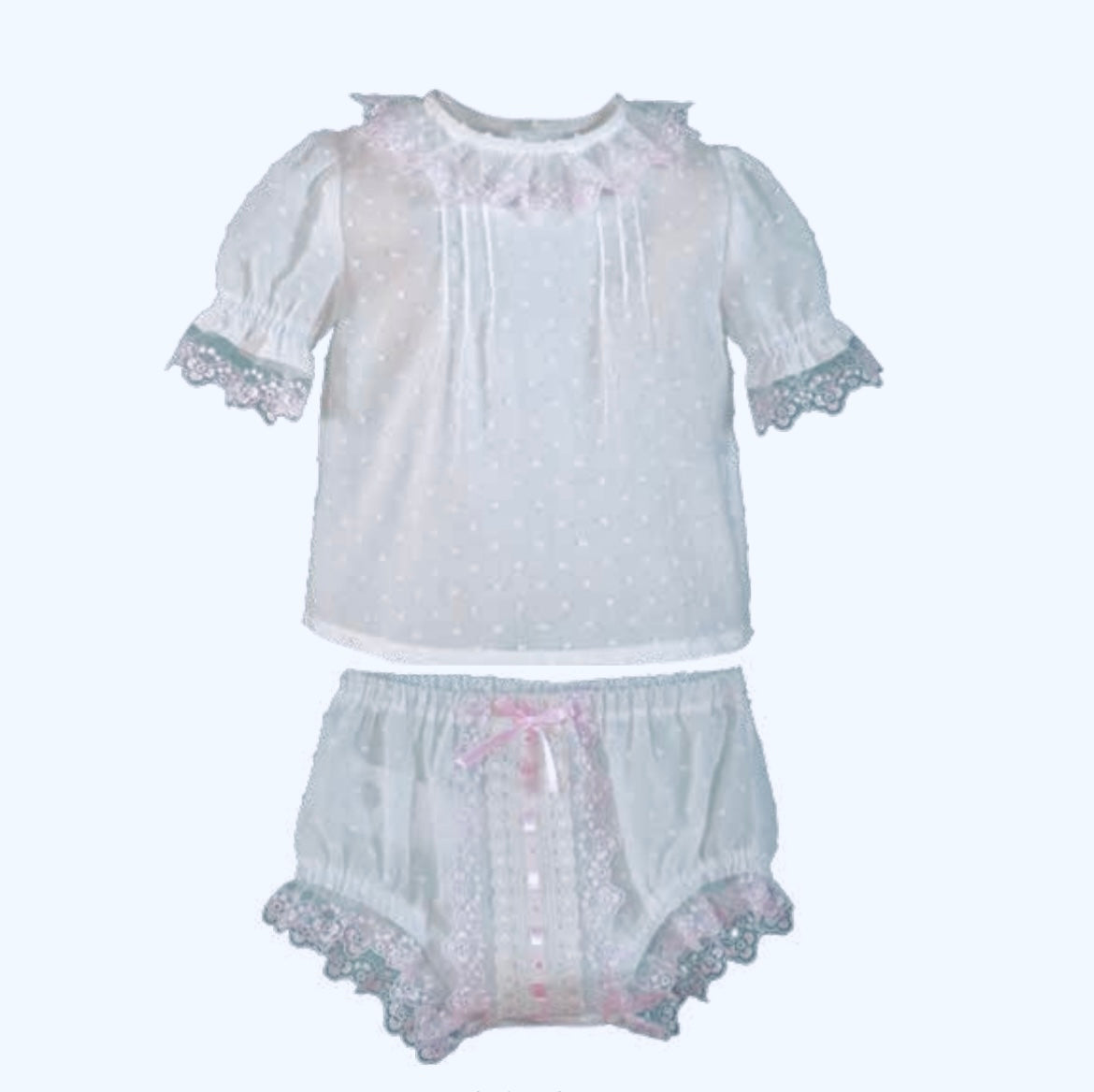 Miranda Baby Girl Pink & Ivory Cotton Jampant Set