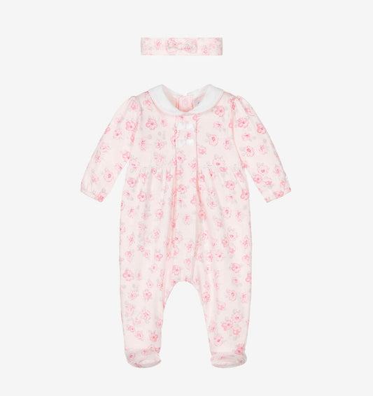 Emile et Rose Joanne Baby Girl Pink Floral Cotton Babygrow & Headband