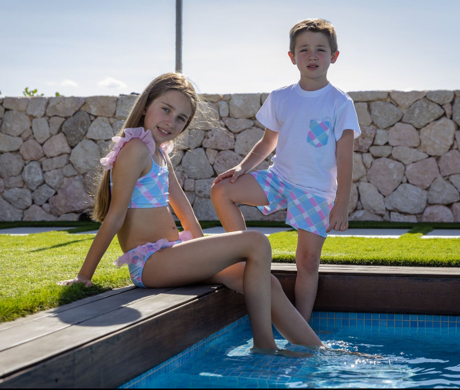 Rochy Boys Blue Checked Swimshorts & T Shirt