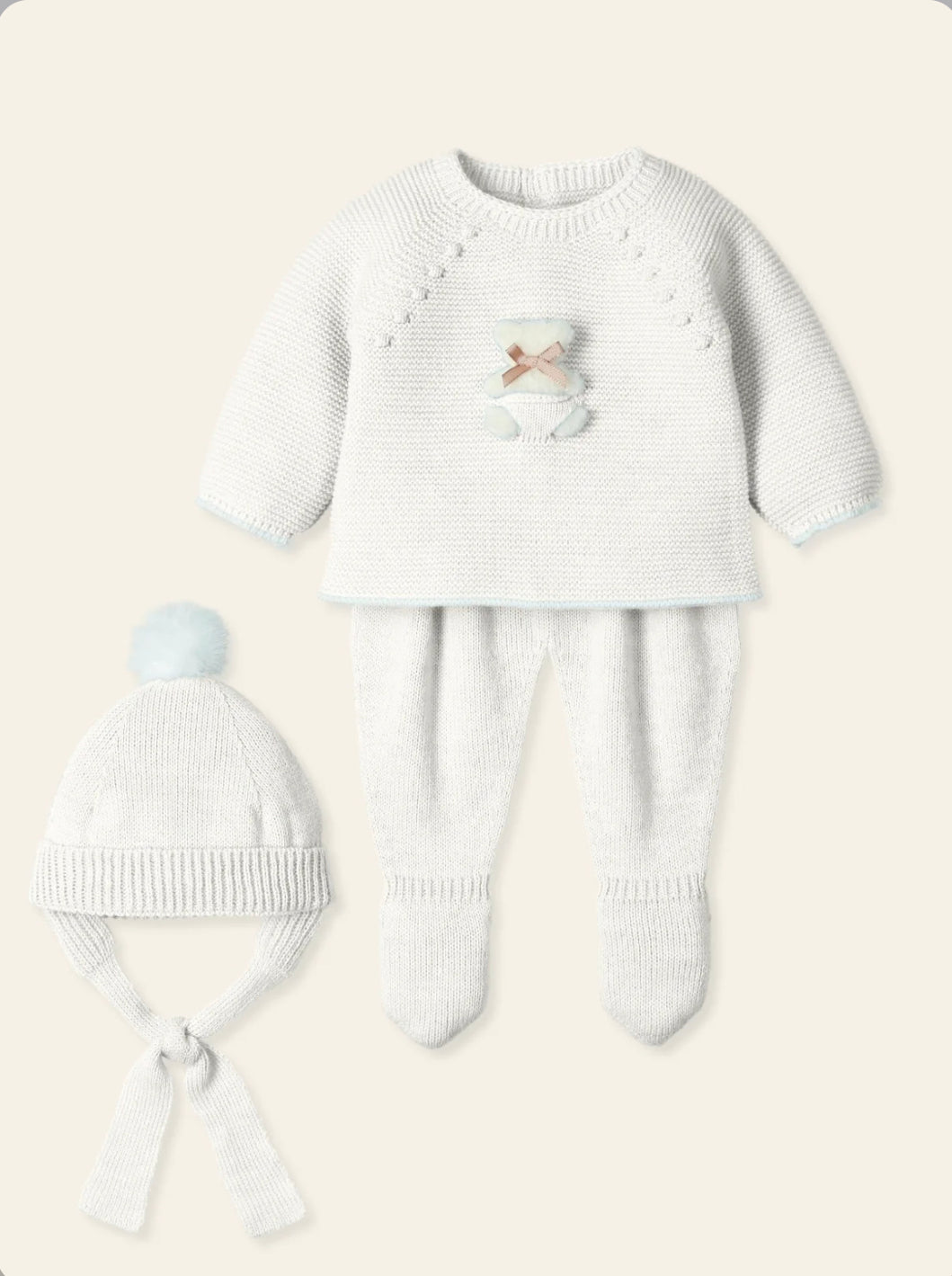 Mac Ilusion Ivory Teddy 3 Piece Knit Baby Outfit