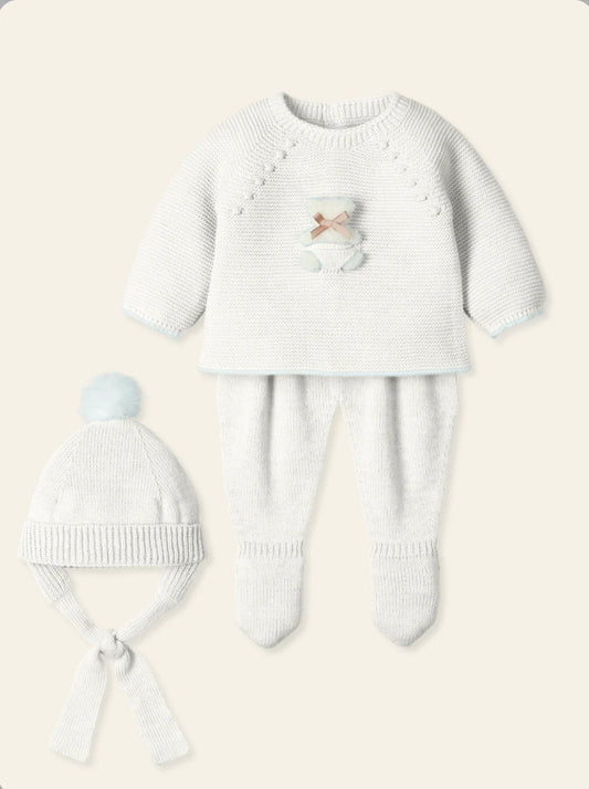 Mac Ilusion Ivory Teddy 3 Piece Knit Baby Outfit