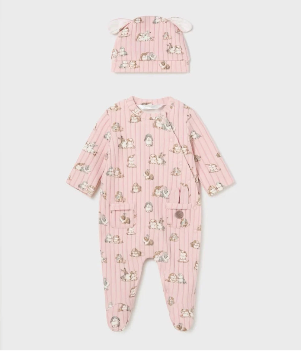 Mayoral Baby Girl Pink Bunny Babygrow & Hat Set