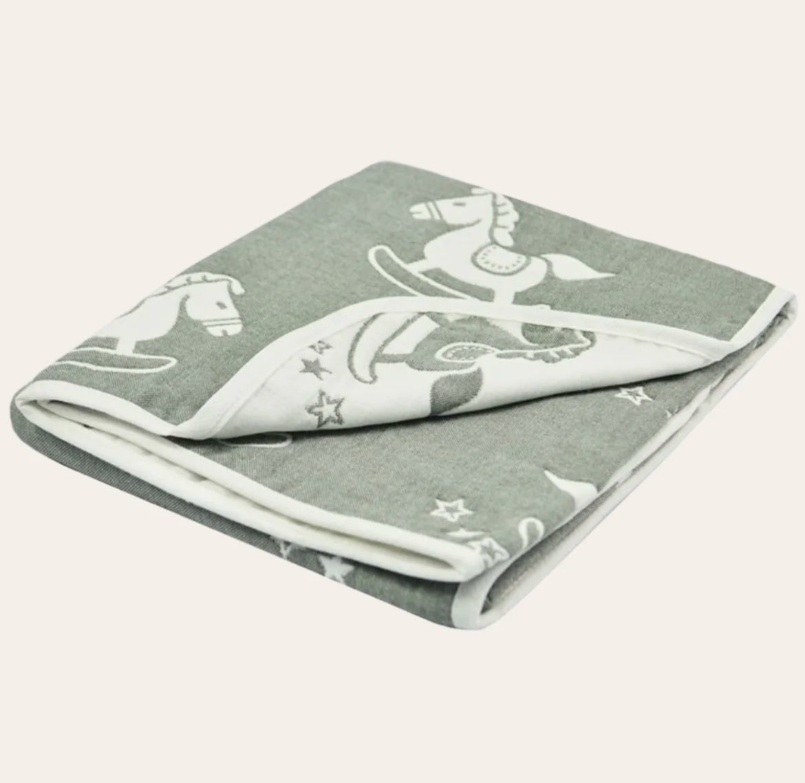 Baby White & Grey Reversible Blanket with Rocking Horse print