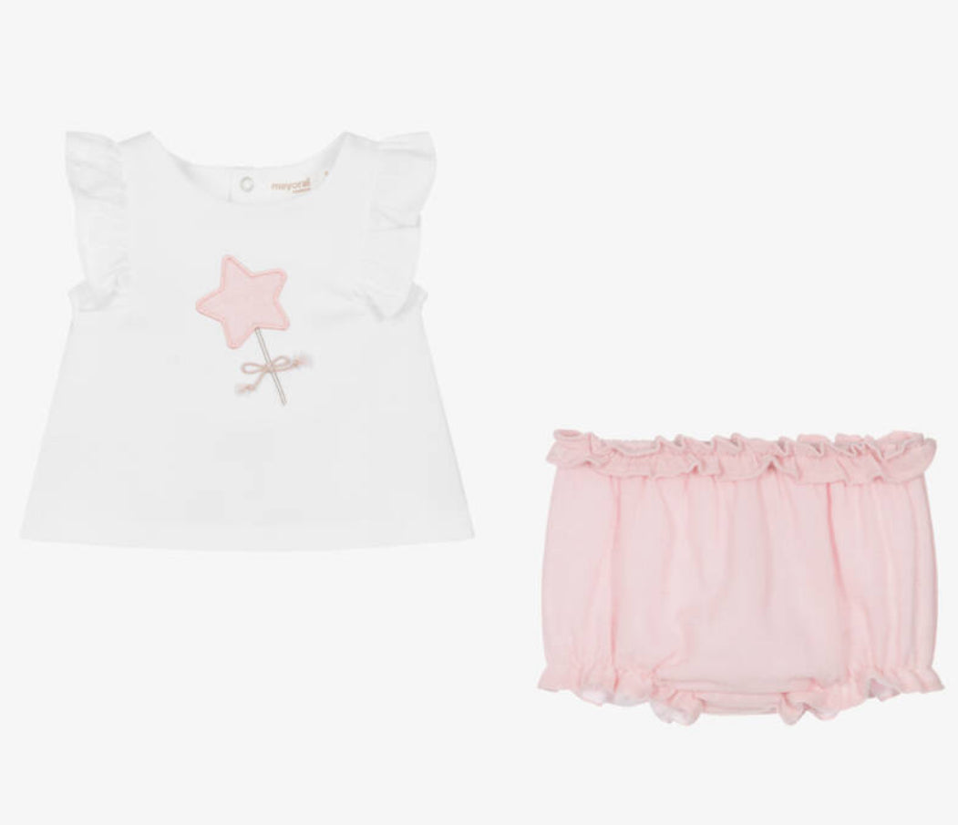 Mayoral Baby Girl Pink & Ivory Shorts Set