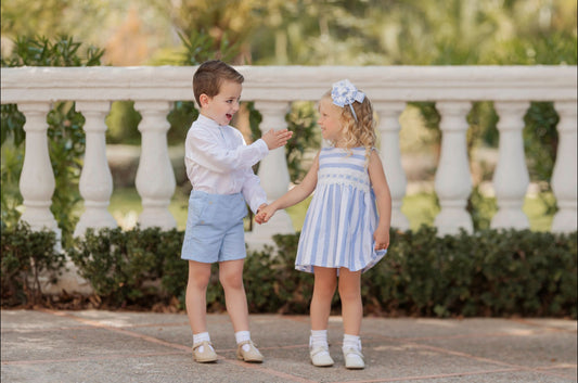 Miranda Girls Blue & White Striped Cotton Dress