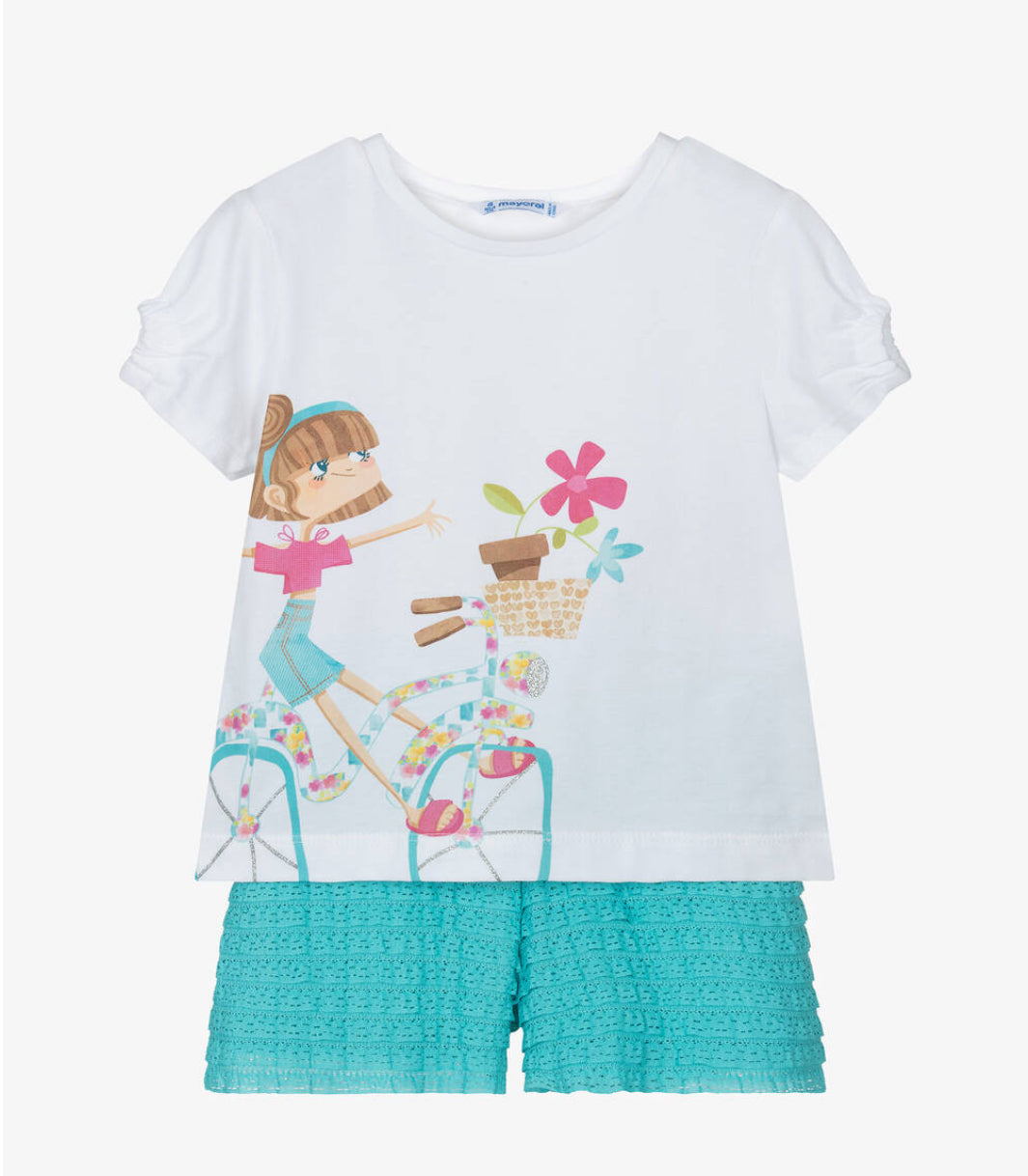 Mayoral Girls Turquoise & White Shorts Set